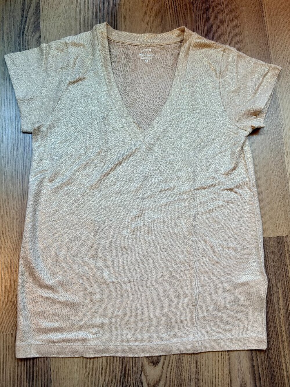 J.Crew 100% Linen Metallic Gold Shimmer V-Neck Tee XS